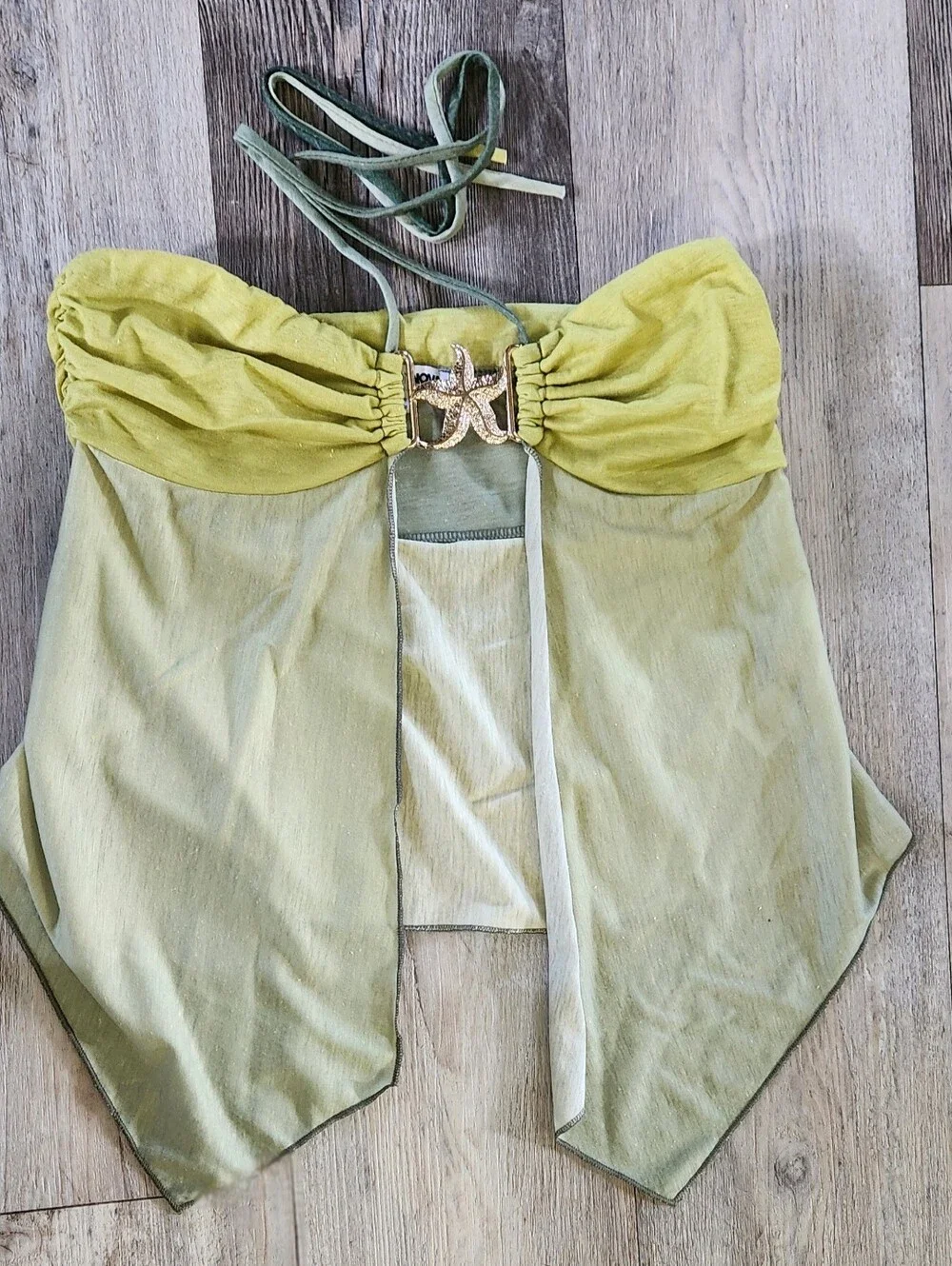 Fashion Nova Olive to Lime Ombre Strapless Handkerchief Maxi Skirt Set